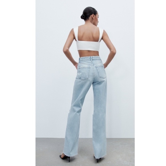 BRAND NEW! INFLUENCER ZARA High Rise Ripped Wide Leg Light Blue Jeans Size 2 - Picture 12 of 15
